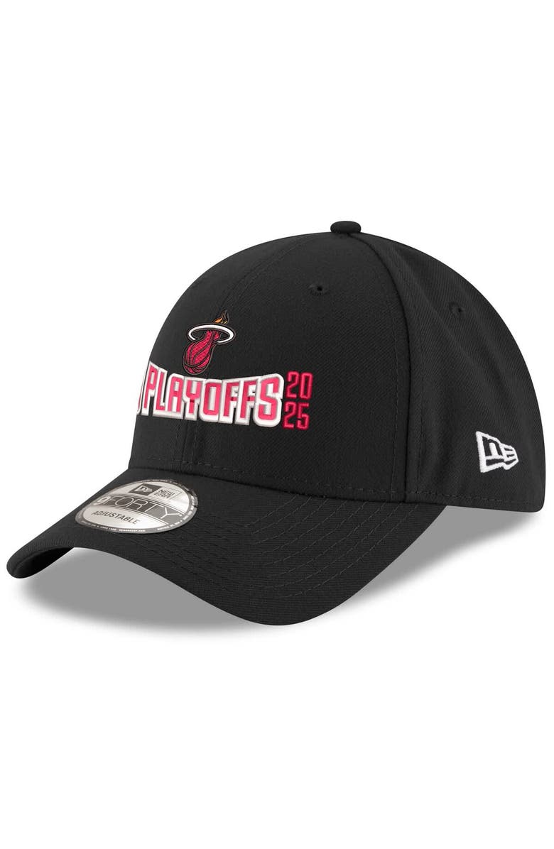 New Era Men's New Era Black Miami Heat 2025 NBA Playoffs 9FORTY Adjustable Hat, Main, color,