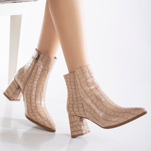 Forever & Always Shoes Lilith Croco Ankle Boots In Cream Croco