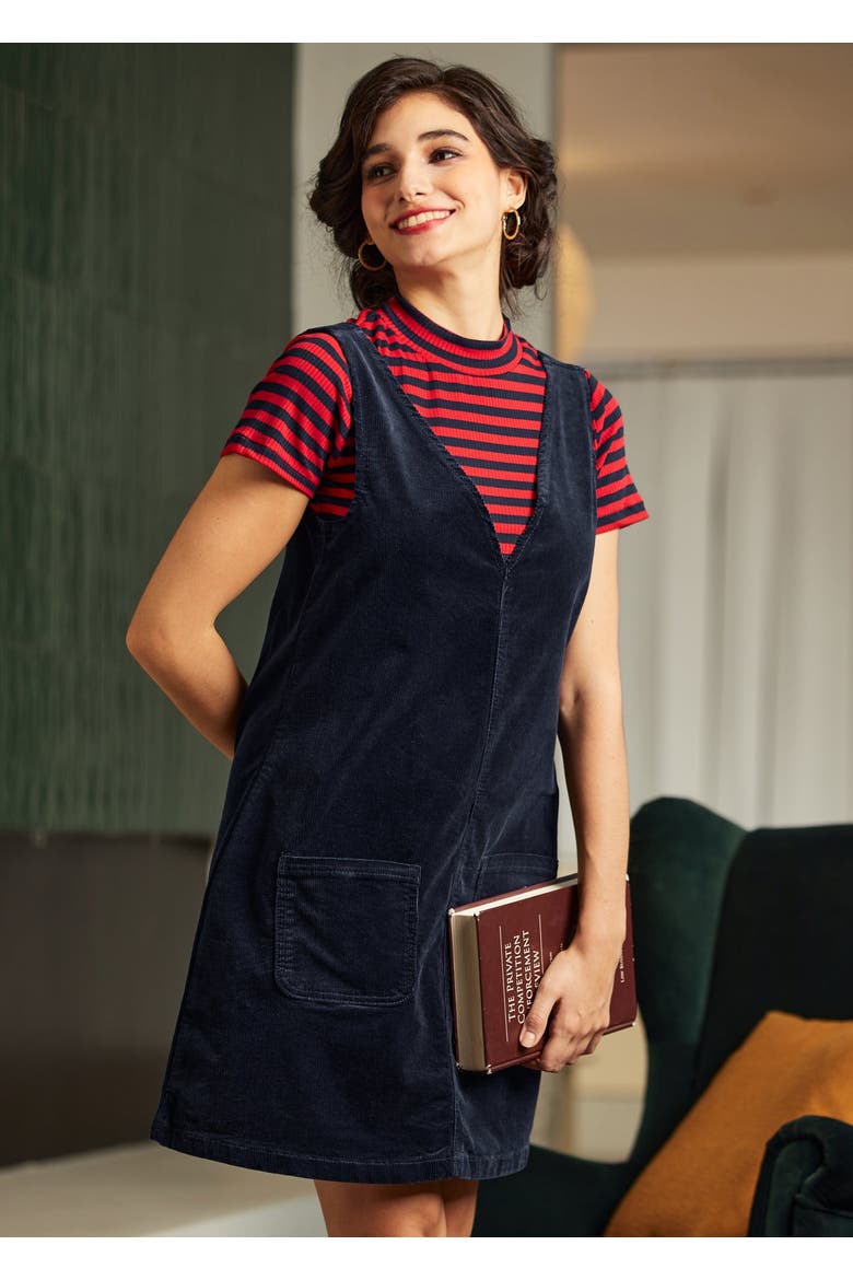 V-Neck Sleeveless Stretch Corduroy Jumper, Alternate, color, Midnight Sky