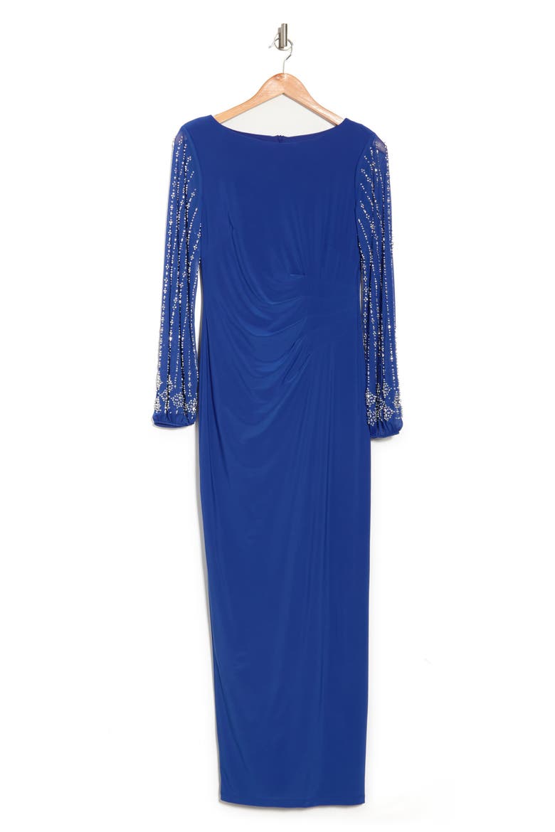 Beaded Long Sleeve Maxi Gown, Alternate, color, COBALT
