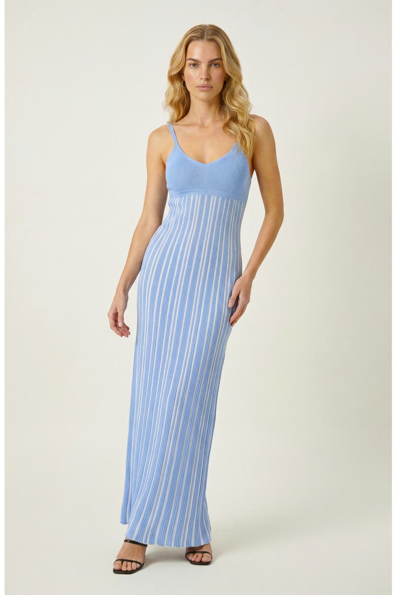 Sleeveless Knitted Striped Maxi Dress, Main, color, Blue