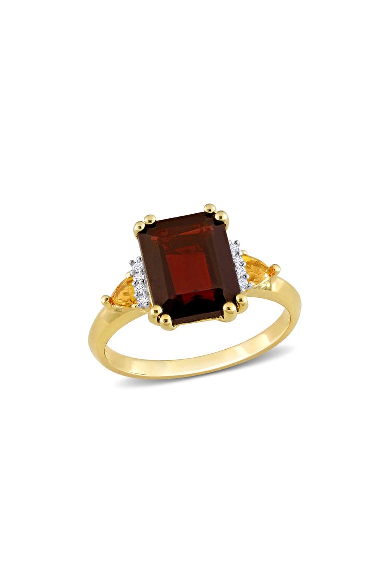 18K Gold Plated Sterling Silver Garnet, Citrine & Diamond Ring - 0.04ct., Main, color, RED