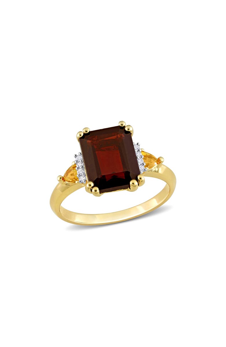 DELMAR 18K Gold Plated Sterling Silver Garnet, Citrine & Diamond Ring - 0.04ct., Main, color, Red