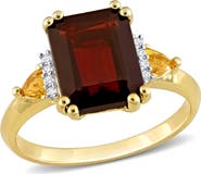 DELMAR 18K Gold Plated Sterling Silver Garnet, Citrine & Diamond Ring - 0.04ct.
