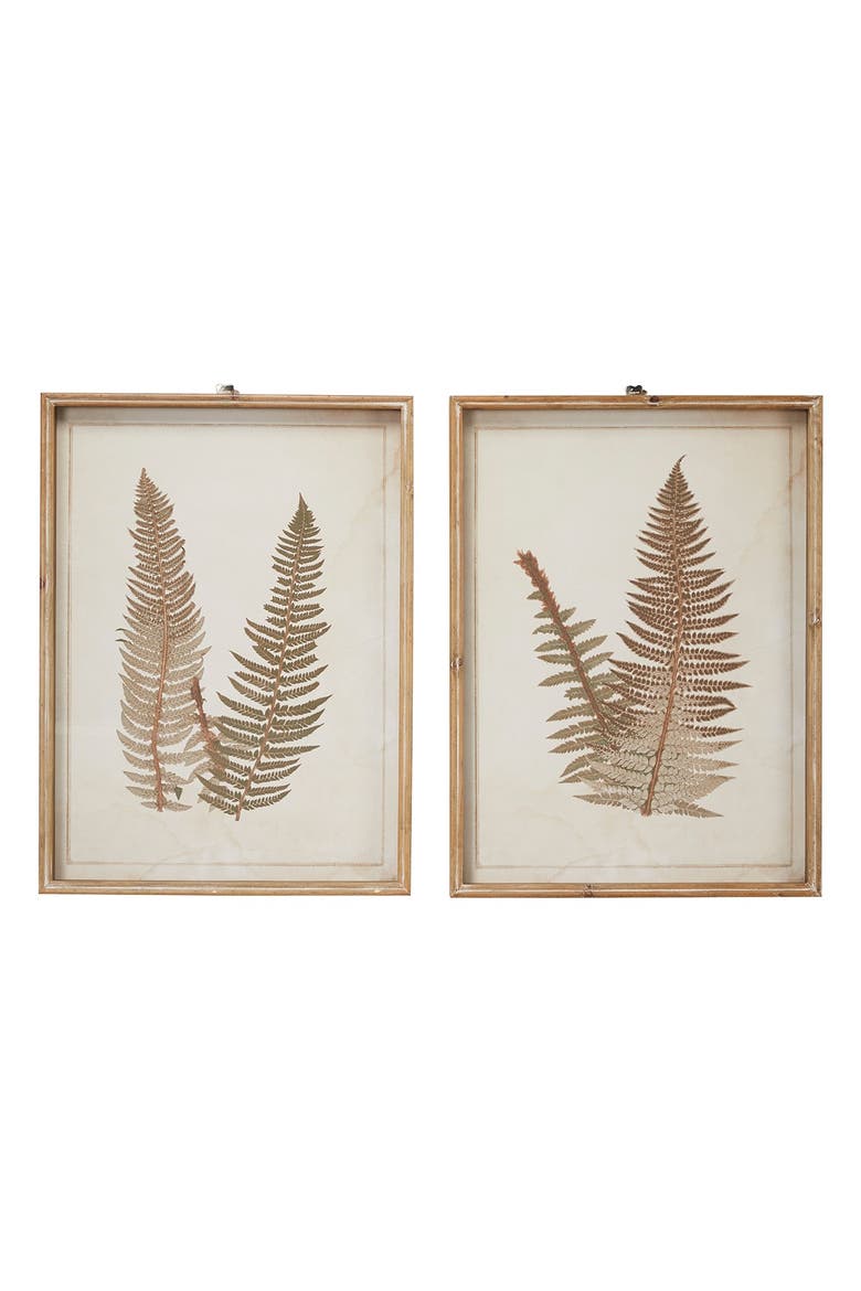 Brown Wood Fern Leaf Framed Wall Art with White Backing - Set of 2, Alternate, color, BROWN