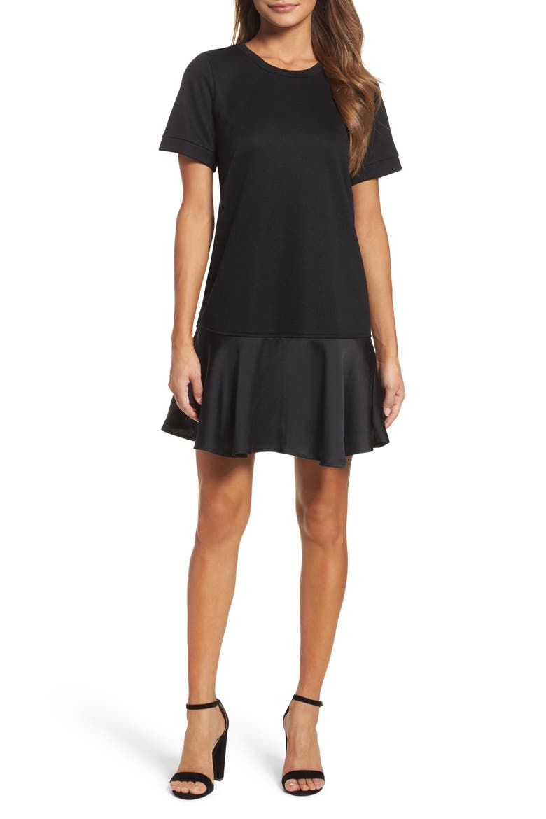 Ruffle Hem Sweatshirt Dress, Main, color, BLACK