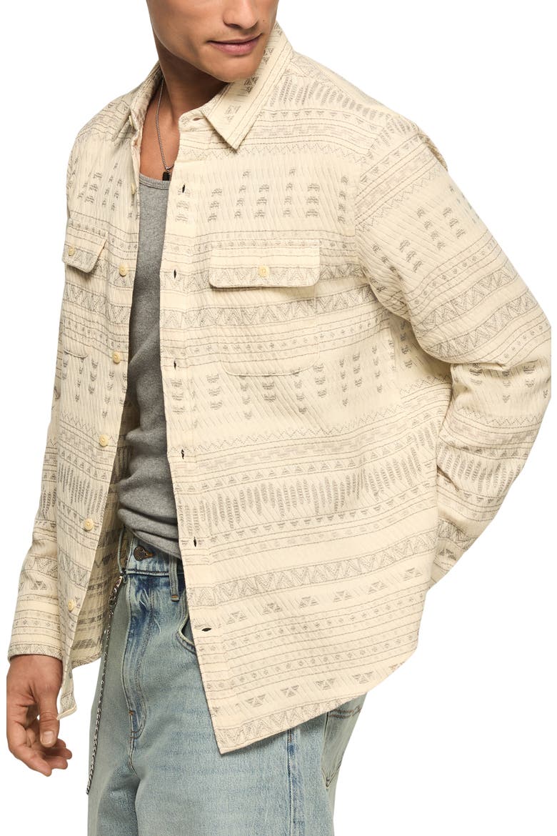 Humboldt Quilted Geo Jacquard Button-Up Overshirt, Alternate, color, CREAM MULTI