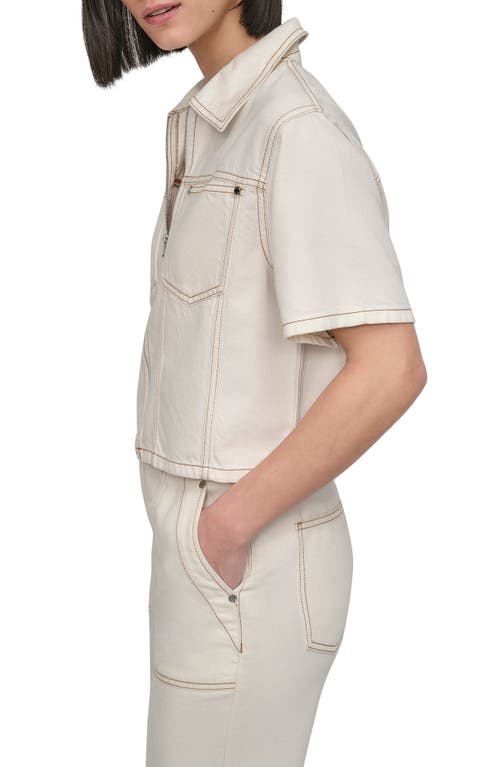 Dkny Ecru Crop Denim Jacket In Neutral
