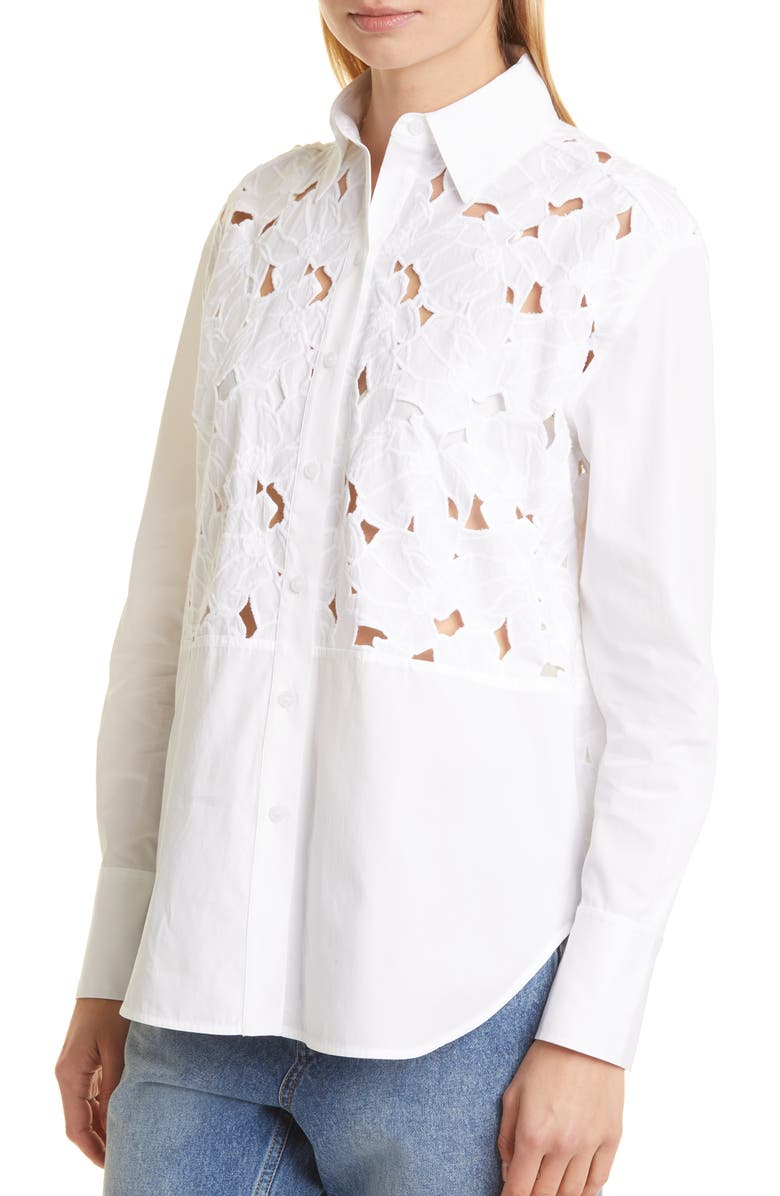 Nordstrom Signature Eyelet Mixed Media Button-Up Shirt, Main, color, 