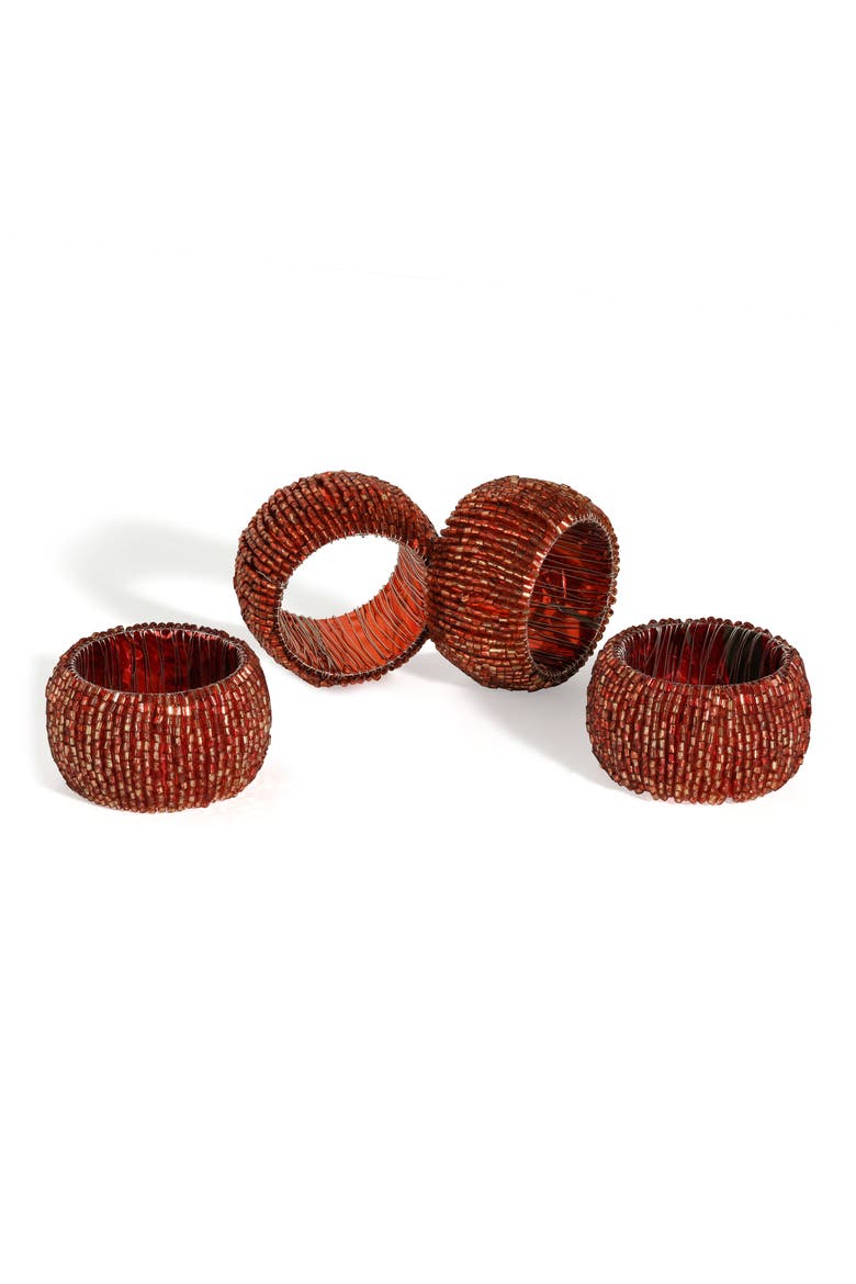 Radiant Beaded Set of 4 Napkin Rings, Main, color, RED