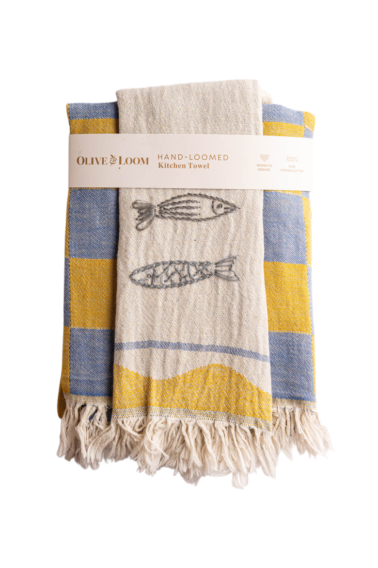 Hand Stitched Kitchen Towel Set, Main, color, Blue