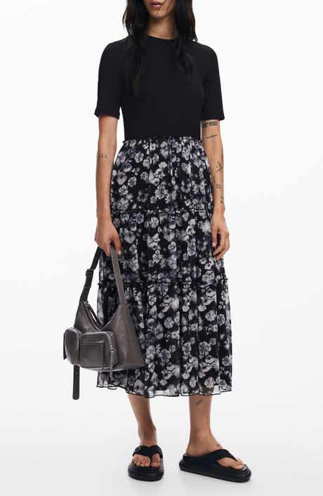 Desigual Indianapolis Metallic Floral Print Mixed Media Dress