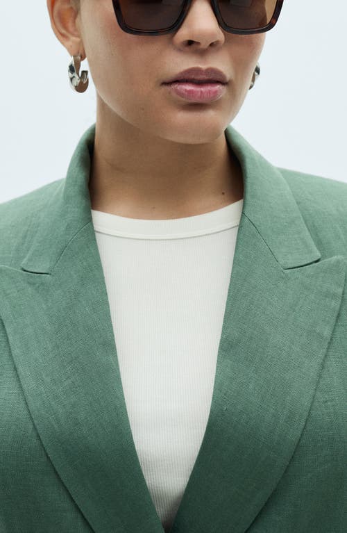 Shop Mango Double Breasted Linen Blazer In Medium Green