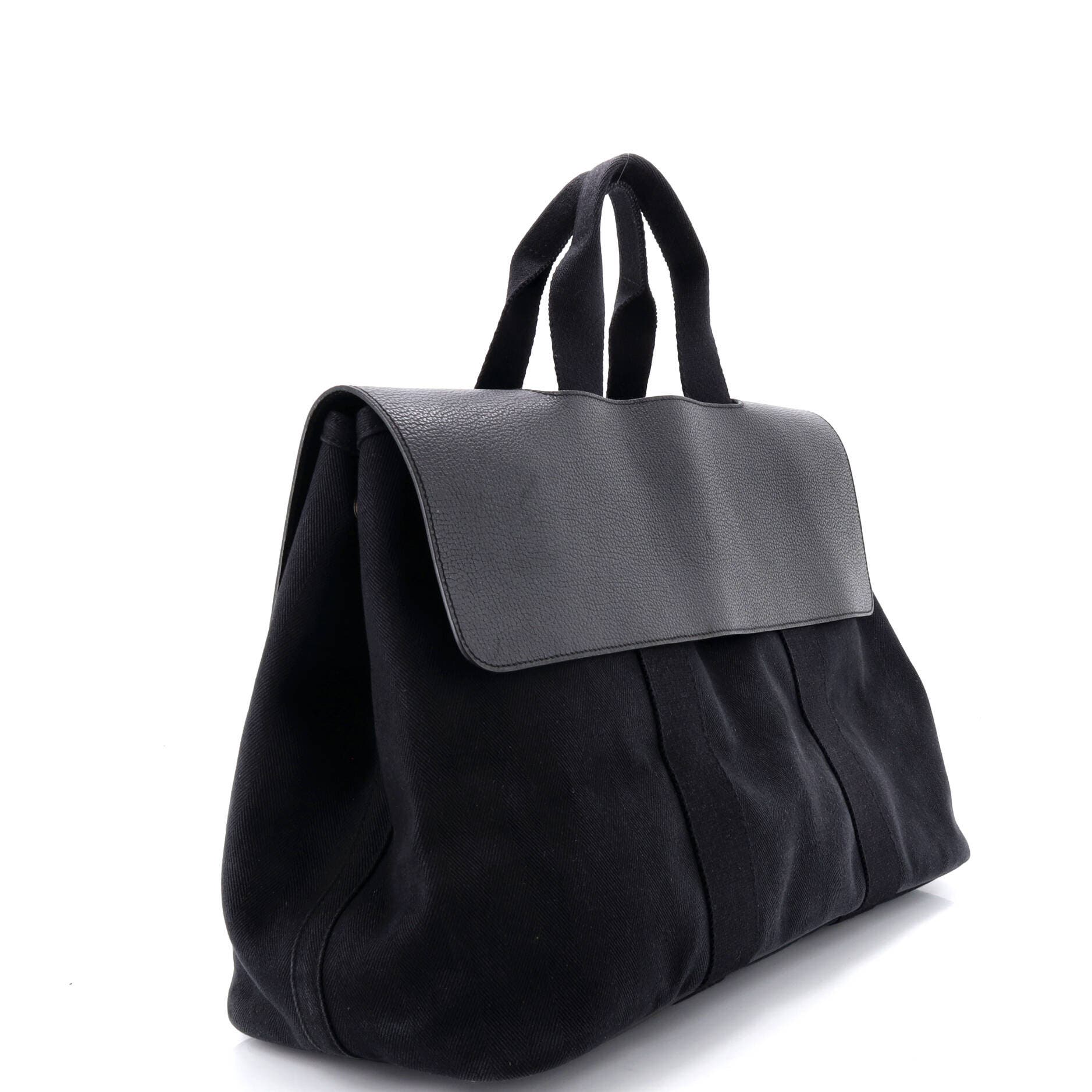 Pre-Owned Hermes Valparaiso Bag Toile and Leather MM, Alternate, color, Noir