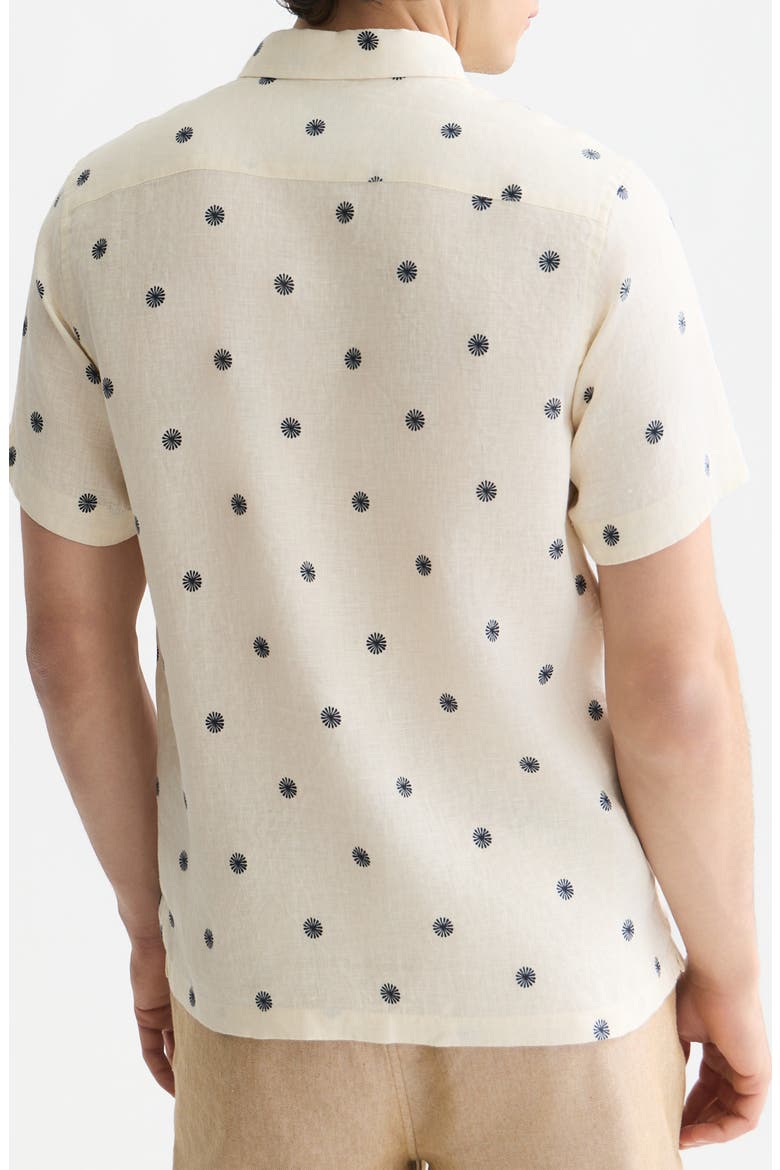 Regular Fit Short Sleeve Linen Button-Up Shirt, Alternate, color, TILES STARS EGGNOG