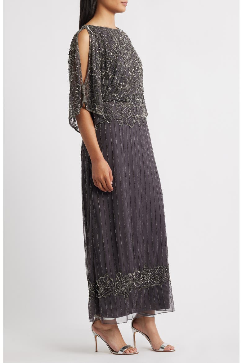 Beaded Cold Shoulder Gown, Alternate, color, SLATE