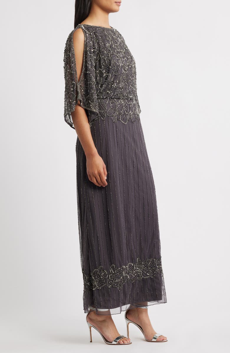 Pisarro Nights Beaded Cold Shoulder Gown, Alternate, color, Slate