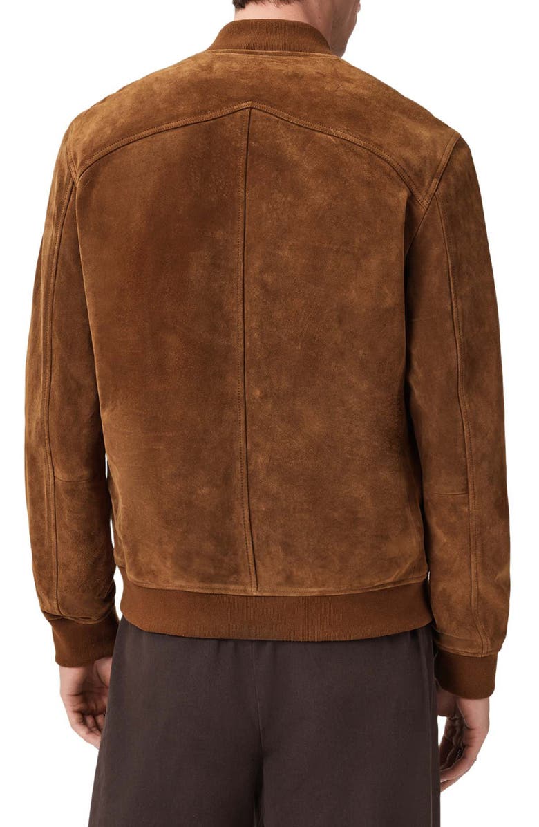 AllSaints Stafford Suede Bomber Jacket, Alternate, color, Hickory Brown