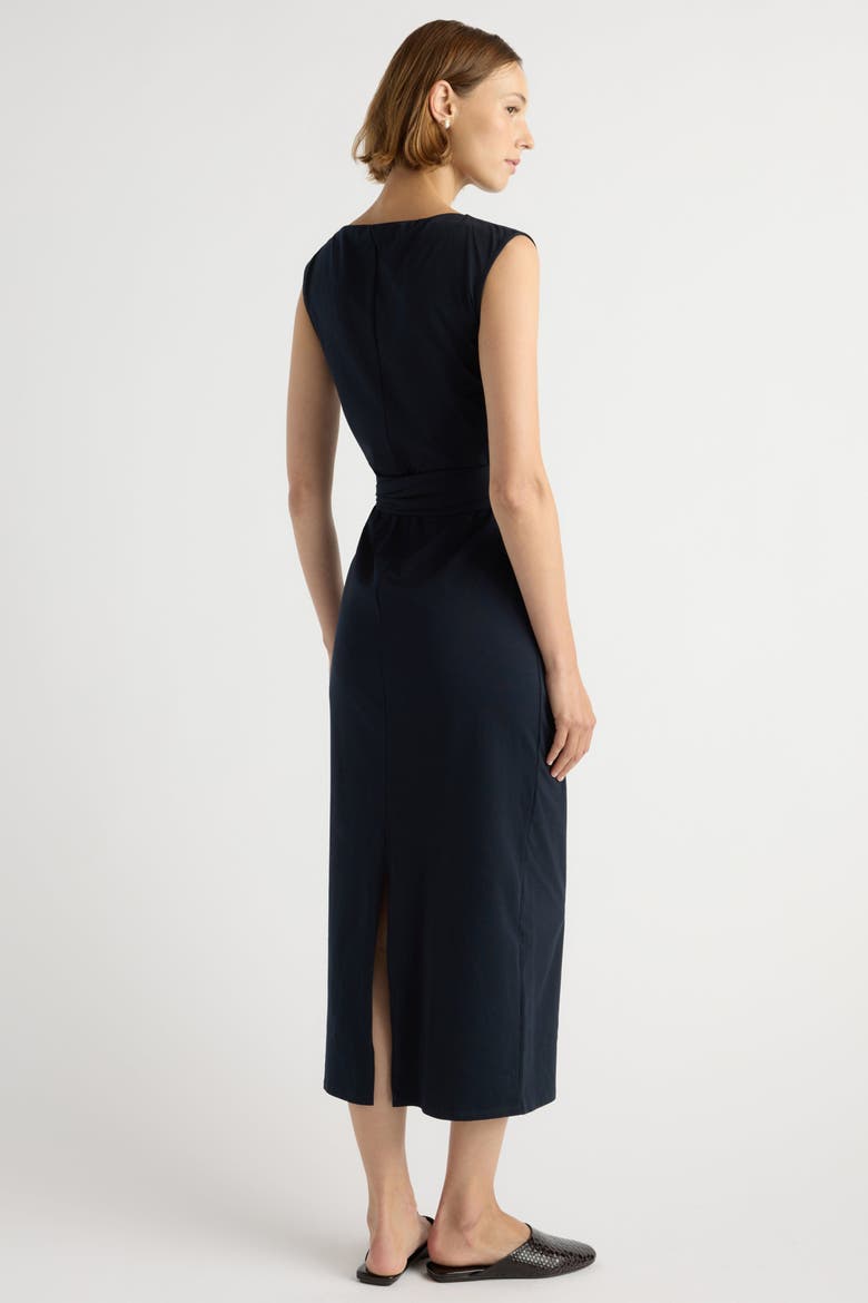 Edina Tie-Front Slit-Neck Dress, Main, color, Deep Navy