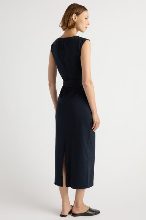 Edina Tie-Front Slit-Neck Dress