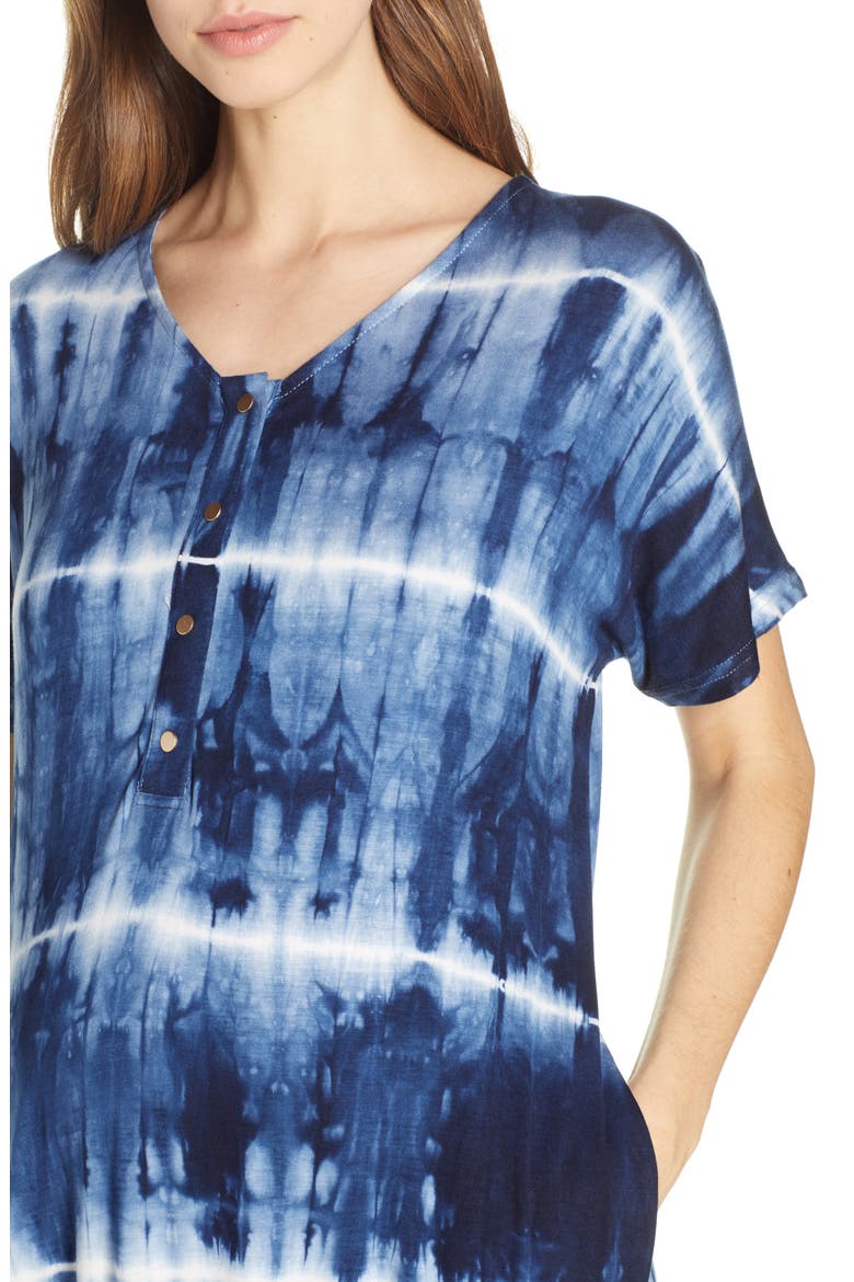 Tie-Dye Maternity/Nursing Sleep Shirt, Alternate, color, PATTERN- NAVY AND WHITE