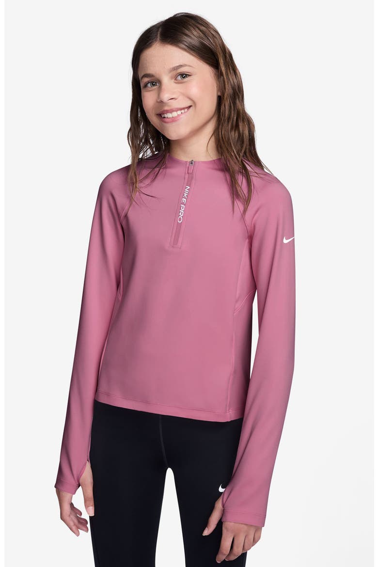Pro Dri-FIT Half Zip Long Sleeve Top, Main, color, PEONY/ PEONY/ WHITE