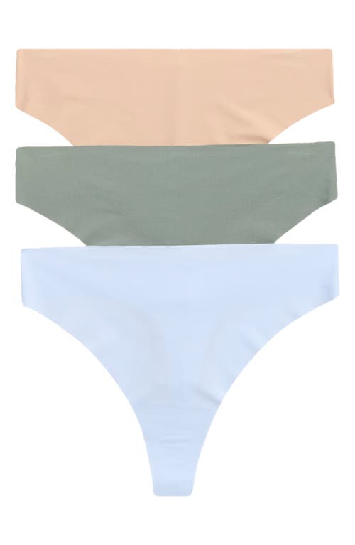 Nordstrom Invisible Edge Assorted 3-pack Thongs In Blue- Tan- Green Multi