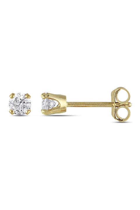 10K Yellow Gold Round Diamond Solitaire Earrings - 0.25 ctw