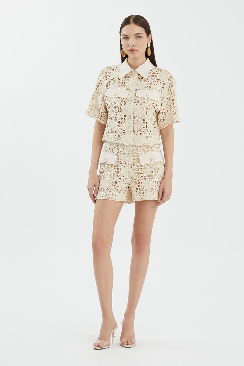 Ecru Button Detail Lace Shirt, Alternate, color, Ivory
