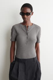 COS Rounded Ribbed Jersey Henley Top