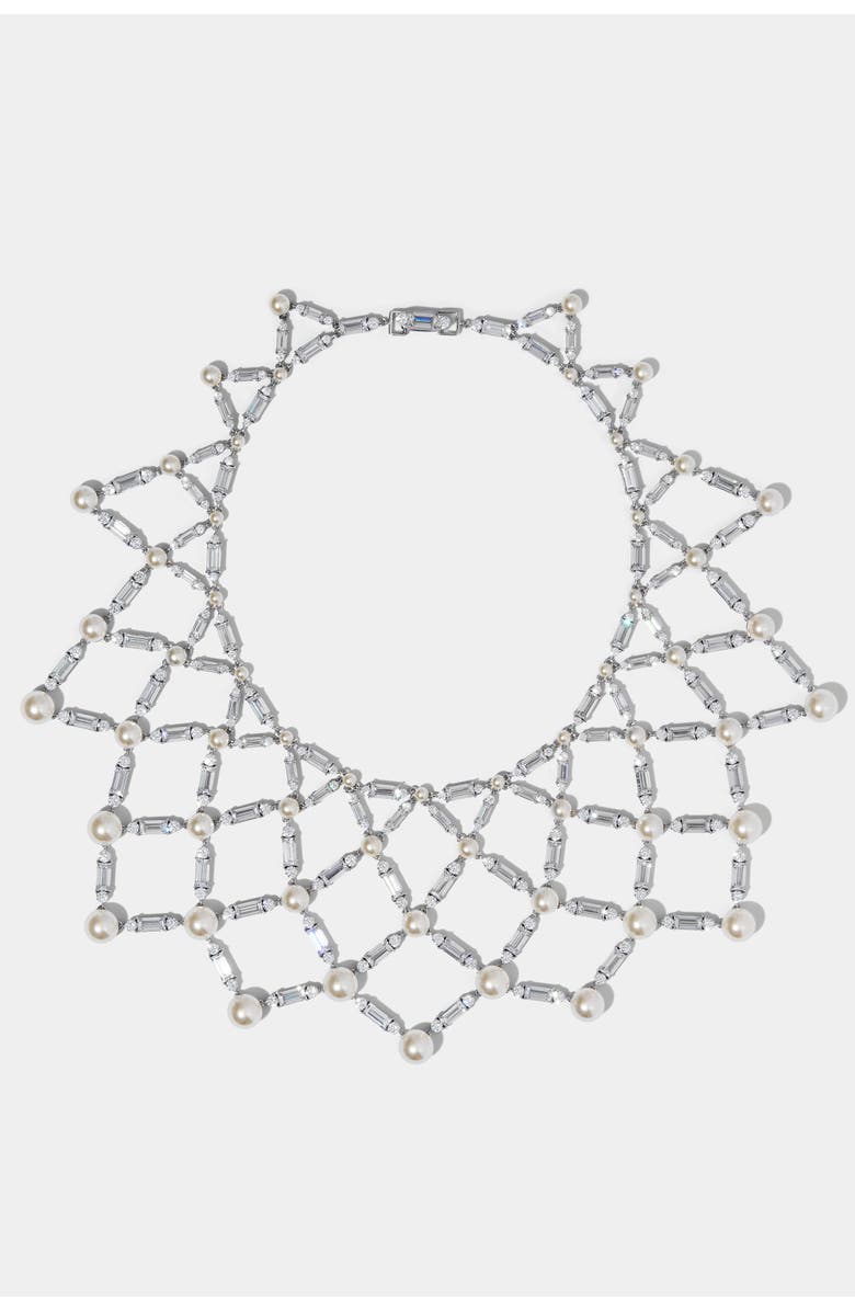 Nadri Ingrid CZ And Pearl XL Netting Necklace, Main, color, Rhodium