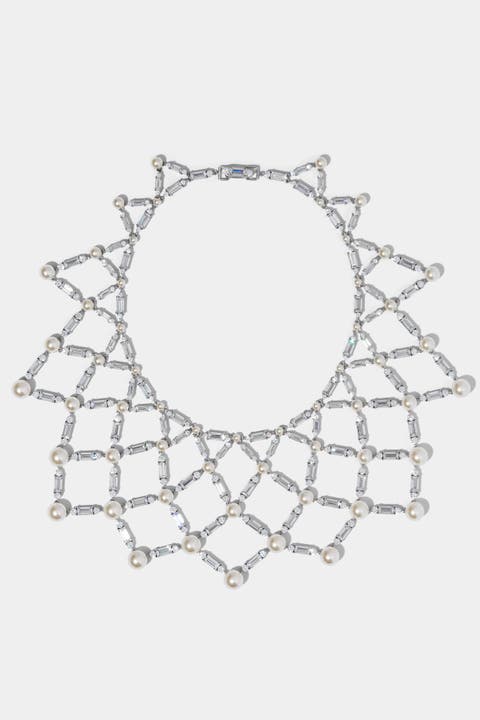 Ingrid CZ And Pearl XL Netting Necklace