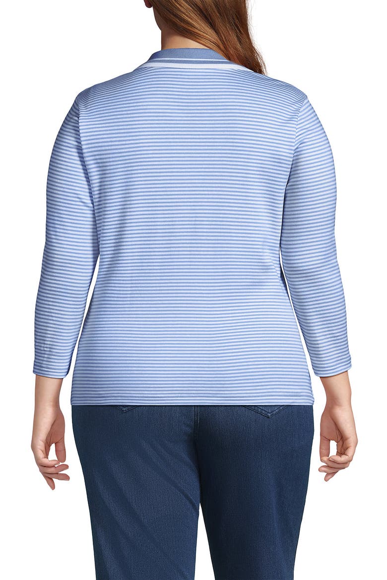 3/4 Sleeve Supima Cotton Polo Shirt, Alternate, color, Light Sea Blue Stripe/White
