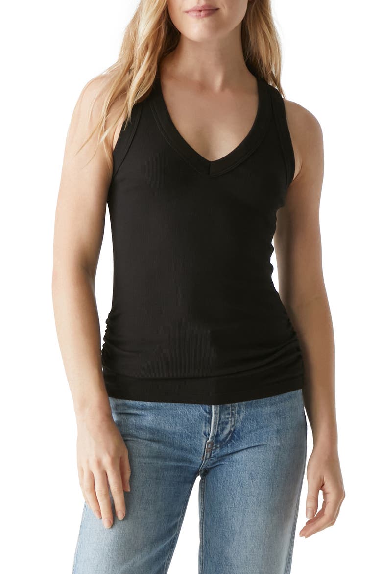 Blanche Side Ruched Tank, Main, color, BLACK