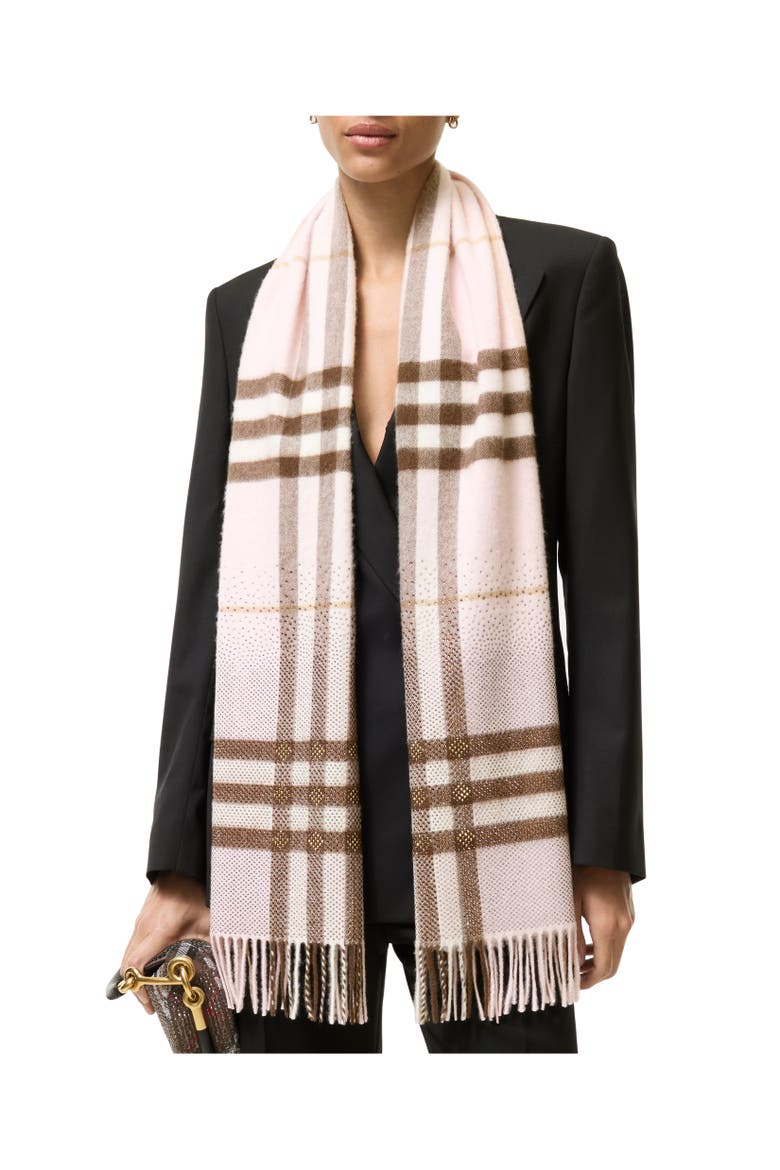 Embellished Check Cashmere Scarf, Alternate, color, Bow pink