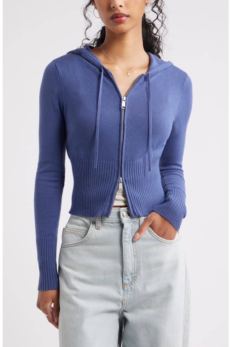 Fitted Cotton Blend Hoodie, Main, color, BLUE INDIGO