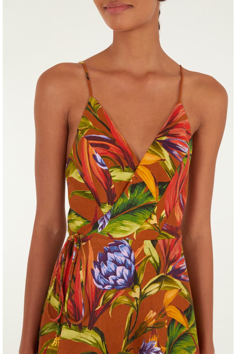 Floral Linen Wrap Dress, Alternate, color, BROWN