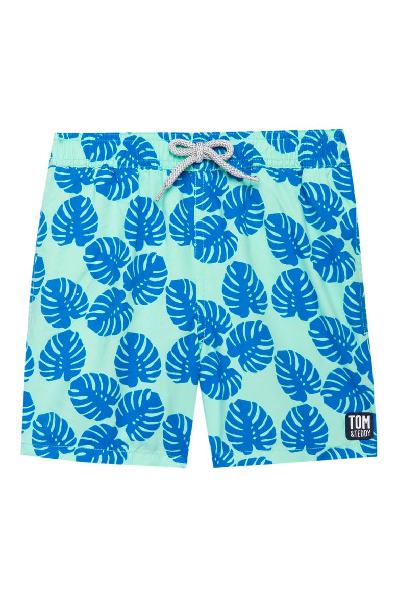 Kids' Frond Swim Trunks, Main, color, PALE GREEN/ BLUE