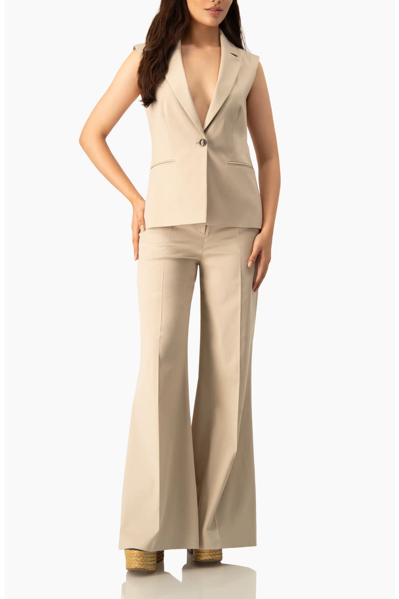 Wide-Leg Flare High-Waist Tailored Pants, Alternate, color, Beige