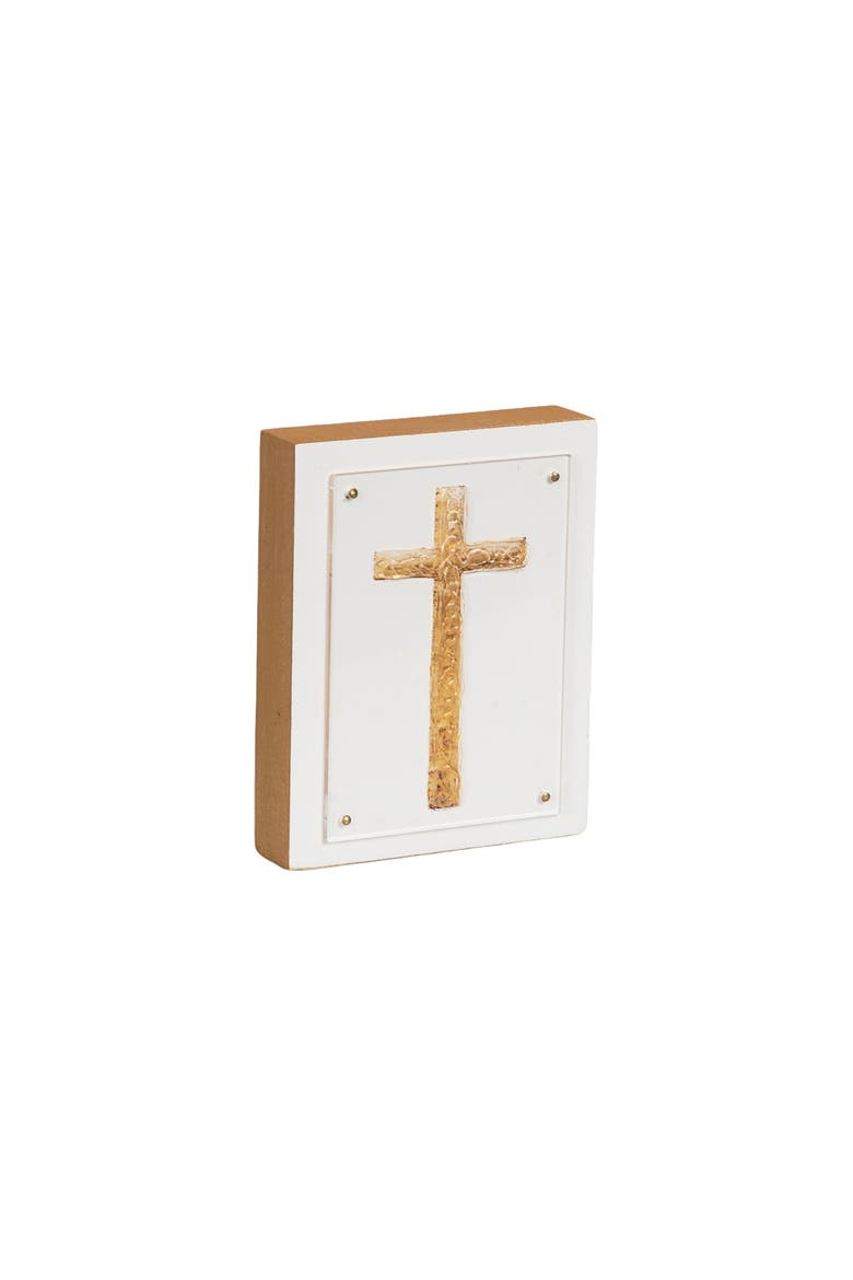 Wood and Acrylic Block Gold Cross Multicolored for Spring Home Decor, Alternate, color, Gold