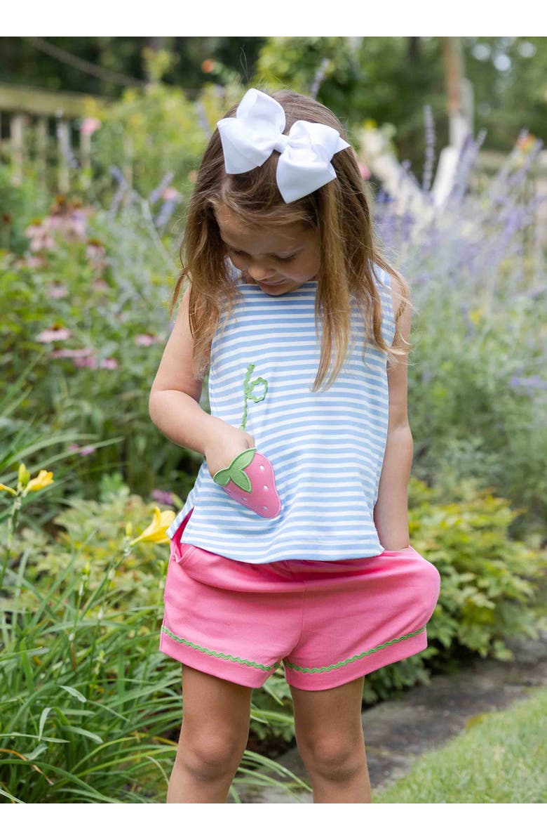 Florence Eiseman Stripe Knit Short Set With Strawberry Pocket, Alternate, color, Light Blue / White