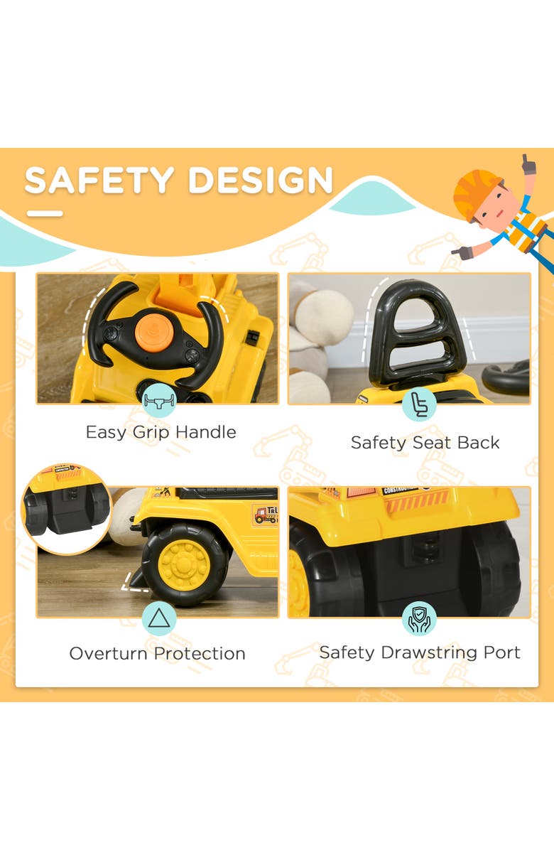 HOMCOM Kids Digger Ride-On with Horn & Storage, Alternate, color, Yellow