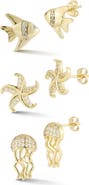 CHLOE AND MADISON Set of 3 Cubic Zirconia Sea Life Stud Earrings