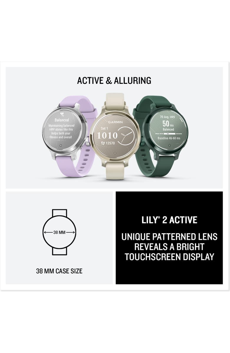 Garmin Lily 2 Active, Women's GPS Smartwatch 38mm, Alternate, color, Silver, Purple Jasmine