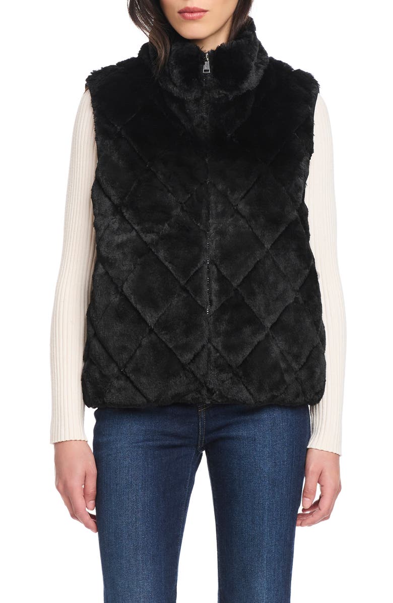 Sanctuary Faux Fur Quilted Vest, Main, color, Black
