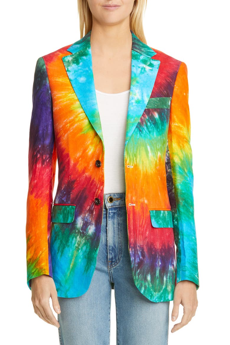 Tie Dye Linen Boyfriend Blazer, Main, color, RAINBOW TIE-DYE