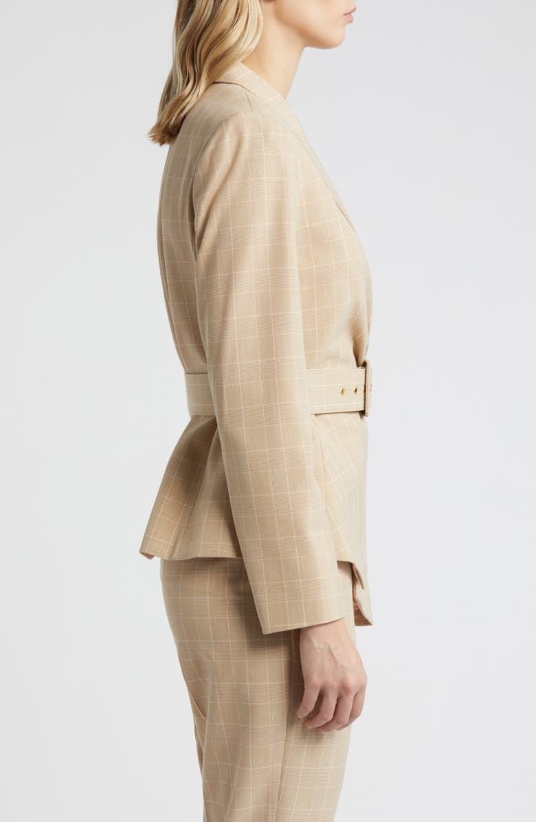 Tahari ASL Plaid Belted Asymmetric Hem Blazer, Alternate, color, 