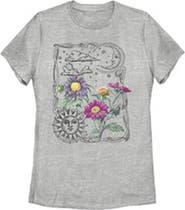 Lost Gods Women's Lost Gods Boho Sun Moon Flowers  Graphic T-Shirt
