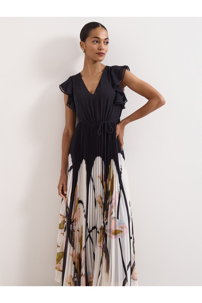 Uma Pleated Floral Maxi Dress, Alternate, color, Black Mu