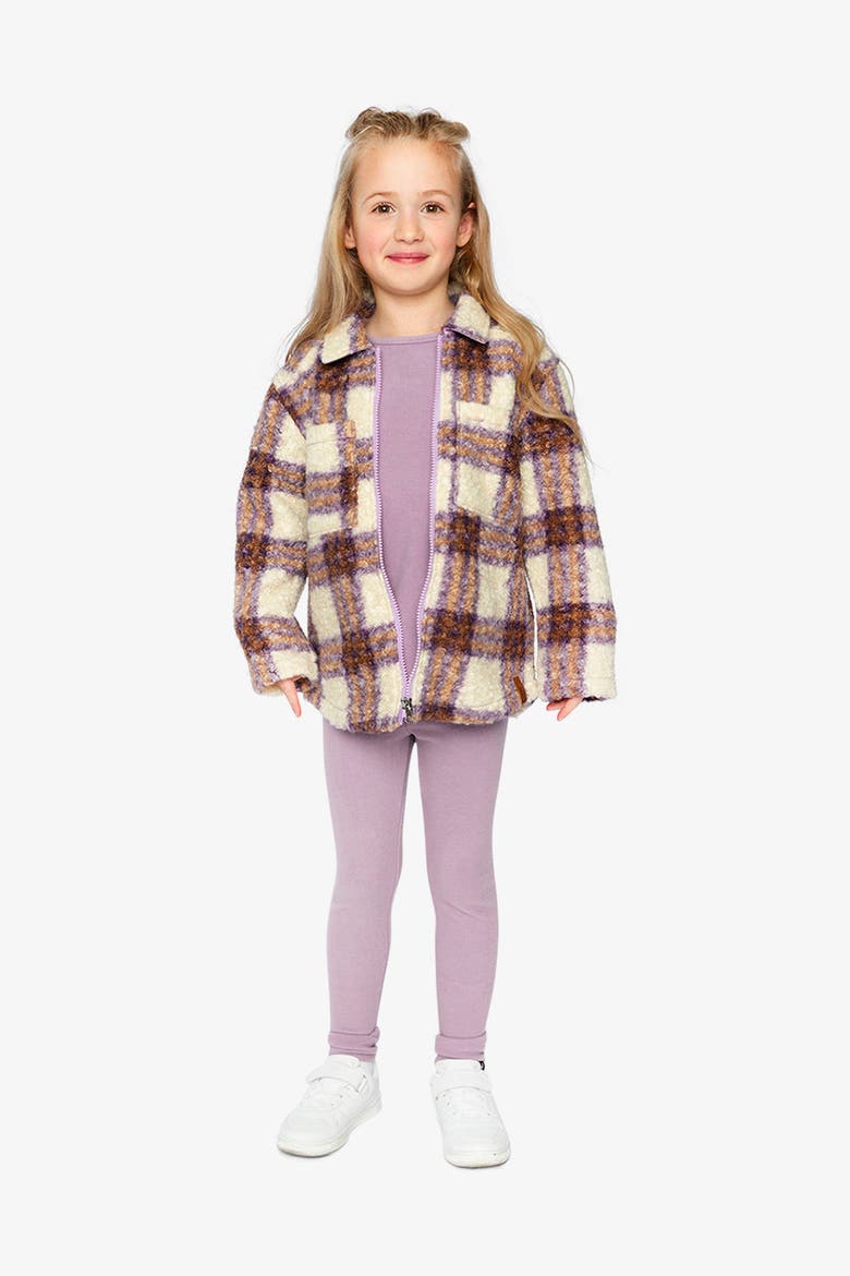 Zipped Fleece Plaid Chest Pocket Overshirt, Alternate, color, Beige and Mauve Tiles